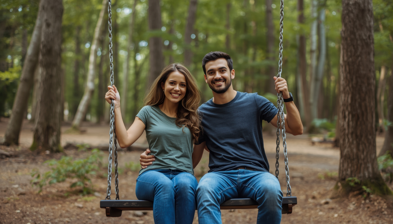 Foto zeigt glückliches junges Paar als Symbol, dass die Unsicherheit beim Online-Dating überwunden und eine sichere Bindung entstehen kann.